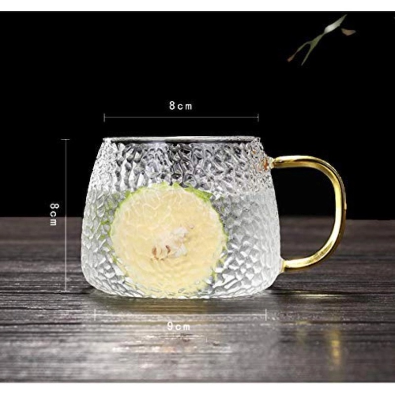 Picture of 1pc Borosilicate Glass Cup - 440ml, Fashion Texture, Heat Resistant, Lightweight, Fireproof for Oven Use. Perfect for Tea, Coffee, and Juice with a Colorful Handle.-Clear
