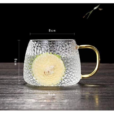 Picture of 1pc Borosilicate Glass Cup - 440ml, Fashion Texture, Heat Resistant, Lightweight, Fireproof for Oven Use. Perfect for Tea, Coffee, and Juice with a Colorful Handle.-Clear