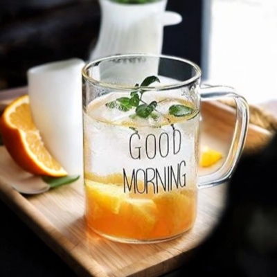 Picture of Borosilicate Clear Breakfast Cup - 450ml, Heat Resistant, Fireproof, Lightweight. Good Morning Printed. Perfect for Coffee, Tea, Milk, Juice, Yogurt. Eco-Friendly. Ideal for Hot & Cool Drinks. Gift for Parties. 1pc.-Clear