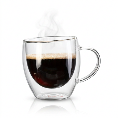 Picture of 250ml Double Bottom Glass Coffee Cup - Lightweight Borosilicate, Heat Resistant, Ideal for Hot & Cold Drinks (1pc)-Clear
