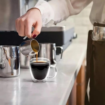 Picture of 250ml Double Bottom Glass Coffee Cup - Lightweight Borosilicate, Heat Resistant, Ideal for Hot & Cold Drinks (1pc)-Clear