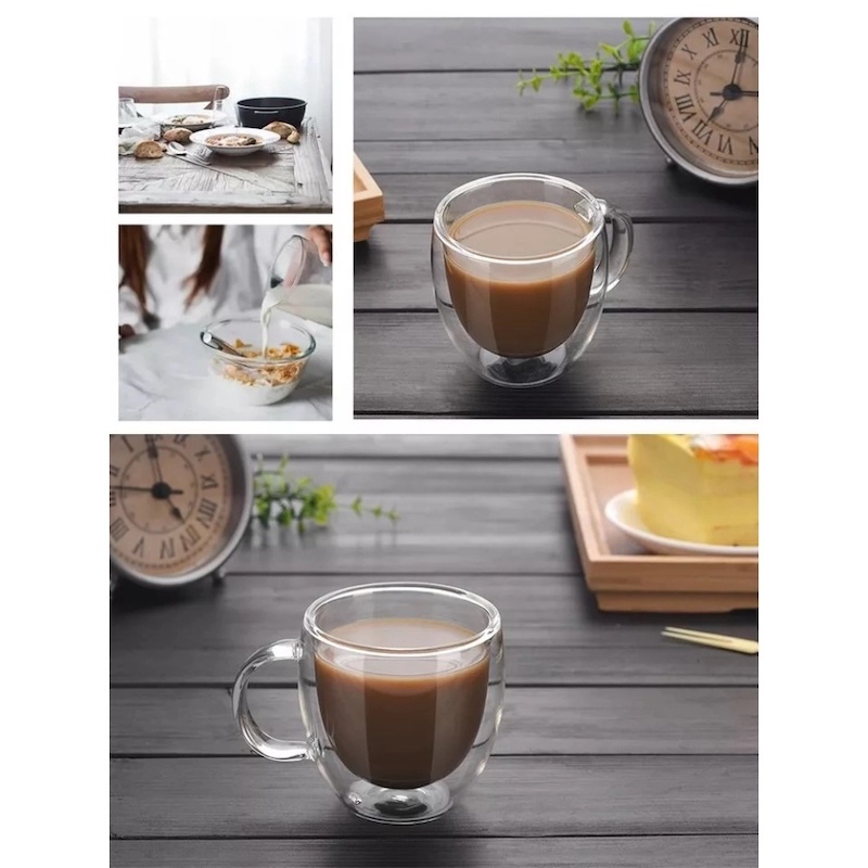 Picture of 250ml Double Bottom Glass Coffee Cup - Lightweight Borosilicate, Heat Resistant, Ideal for Hot & Cold Drinks (1pc)-Clear