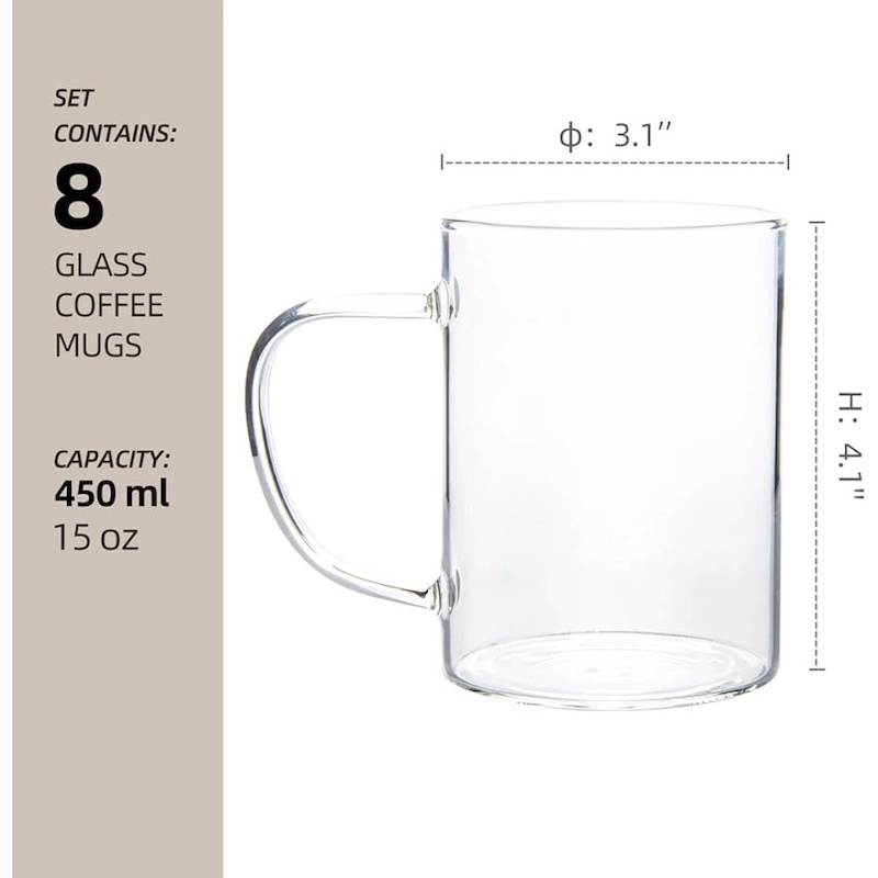 Picture of Clear Borosilicate Mug - 450ml GPB19, Lightweight, Heat Resistant, Fireproof for Oven Use, Perfect for All Drinks (1pc).-Clear