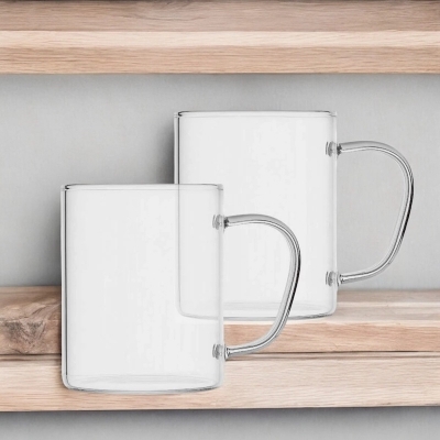 Picture of 450ml GPB19 Clear Mugs - Borosilicate Glass, Heat Resistant, Lightweight, Fireproof for Oven Use, Perfect for Tea & Drinks (2pcs Set)-Clear
