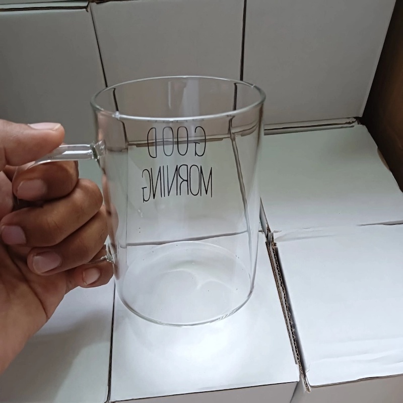 Picture of Borosilicate Glass Good Morning Mug - 450ml, Clear, Heat Resistant, Fireproof, Lightweight. Perfect for Coffee, Tea, Milk, Juice, Yogurt. Eco-Friendly. Ideal for Hot & Cool Drinks. Creative Gift. 1pc.-Clear