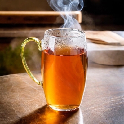 Picture of 1pc 330ml Clear Borosilicate Glass Tea Cup - Heat Resistant, Fireproof, Lightweight, Golden Handle-Clear