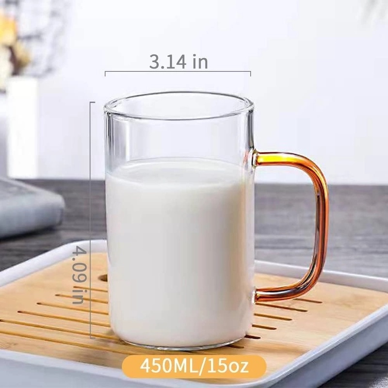 Picture of GPB19L4 Clear Borosilicate Glass Mugs with Color Handles - 450ml (15.2oz), Heat Resistant, Lightweight, Fireproof for Oven Use, Ideal for Tea & Beverages (4pcs Set)-Clear