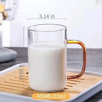 Picture of GPB19L4 Clear Borosilicate Glass Mugs with Color Handles - 450ml (15.2oz), Heat Resistant, Lightweight, Fireproof for Oven Use, Ideal for Tea & Beverages (4pcs Set)-Clear