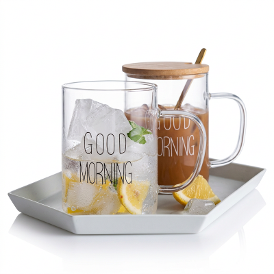 Picture of Good Morning Crystal Transparent Mugs - 2pcs Set, 450ml Borosilicate Glass, Fireproof, Heat Resistant (Lid Not Included)-Clear