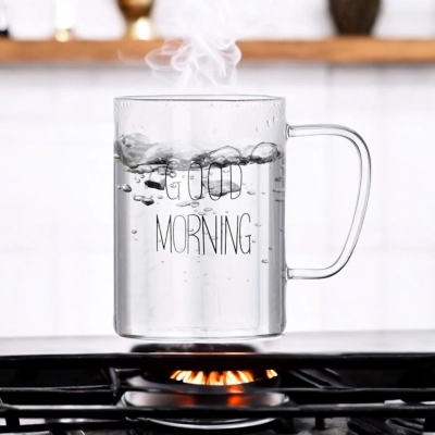 Picture of Eco-Friendly Borosilicate Glass Mug - 450ml, Clear, Heat Resistant, Fireproof. Lightweight Cup for Coffee, Tea, Milk, Juice, Yogurt. Ideal for Hot & Cool Drinks. Great Gift for Parties. 1pc.-Clear