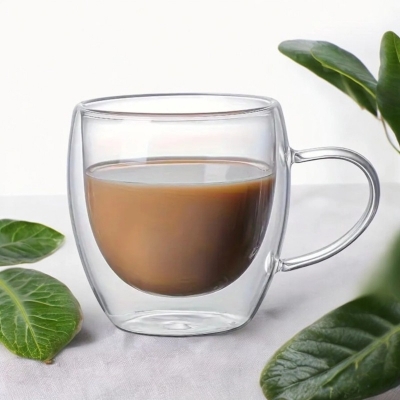 Picture of 250ml Clear Borosilicate Glass Mug - Double Layer Thermal Design, Lightweight, Heat Resistant, Great for Hot & Cold Drinks (1pc)-Clear