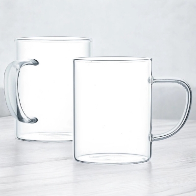 Picture of Clear Borosilicate Glass Mugs GPB19 - 450ml (15.2oz), Lightweight, Heat Resistant, Fireproof for Oven Use, Ideal for Drinks (2pcs Set)-Clear