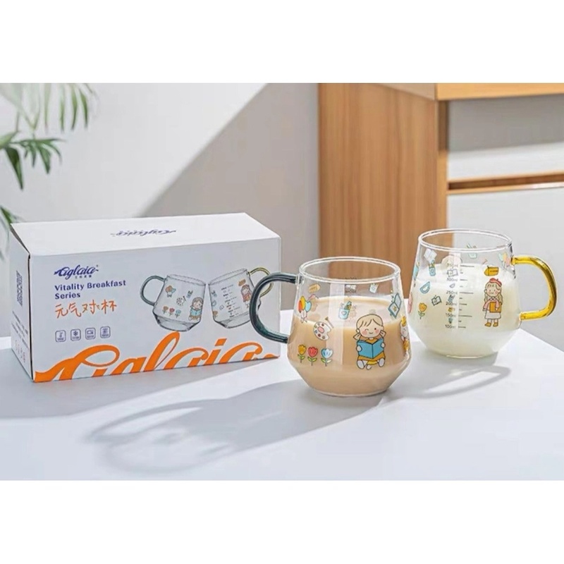 Picture of 400ml Cartoon Printed Borosilicate Glass Cup - Lightweight, Microwave Safe, Heat Resistant, Fireproof for Oven Use, Ideal for Hot & Cool Drinks. Stylish Handle for Coffee and Milk (1pc).-Clear