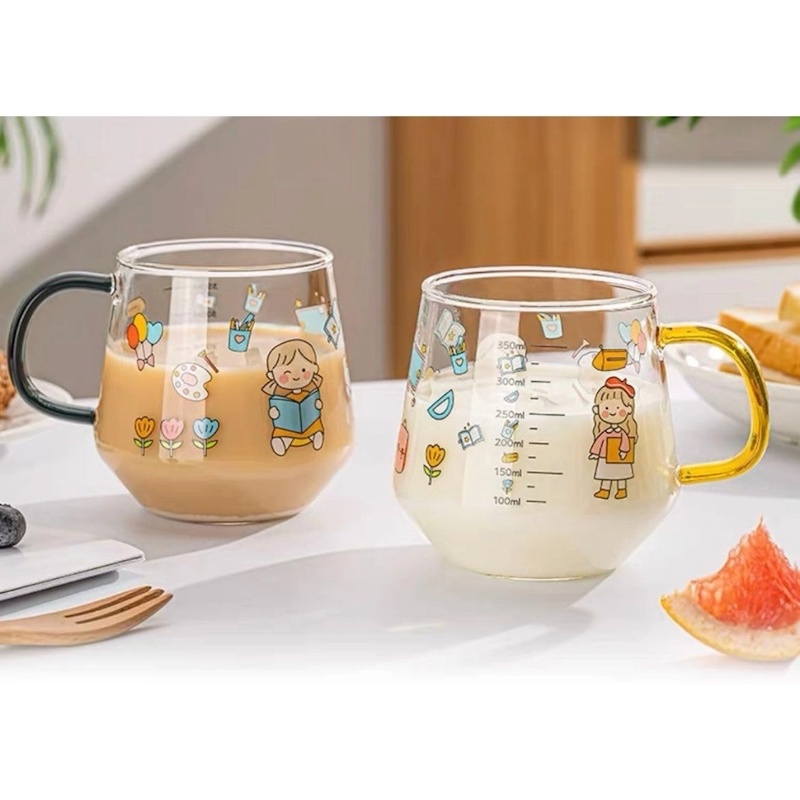 Picture of 400ml Cartoon Printed Borosilicate Glass Cup - Lightweight, Microwave Safe, Heat Resistant, Fireproof for Oven Use, Ideal for Hot & Cool Drinks. Stylish Handle for Coffee and Milk (1pc).-Clear