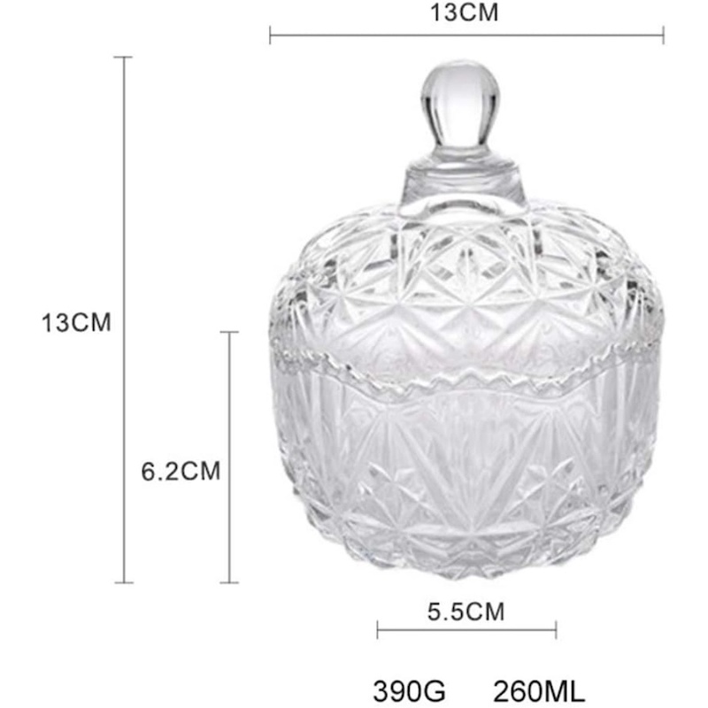 Picture of  Soda Lime Glass Candy Cup with Lid, European Creative Design for Candy and Spice Storage, Features Transparent Appearance for Easy Viewing, Includes Glass Lid, 1 Piece -Clear