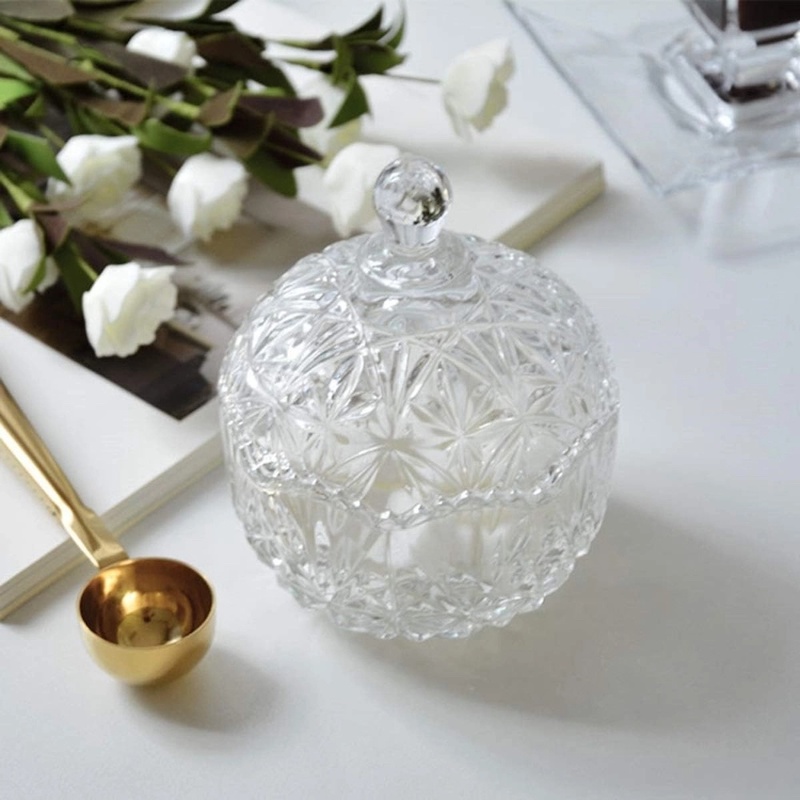 Picture of  Soda Lime Glass Candy Cup with Lid, European Creative Design for Candy and Spice Storage, Features Transparent Appearance for Easy Viewing, Includes Glass Lid, 1 Piece -Clear