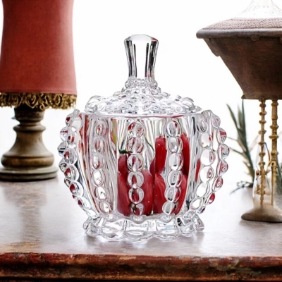 Picture of Glass Candy Sweet Jar - Clear Crystal Sugar Bowl with Lid, Ideal for Parties and Gifts-Clear