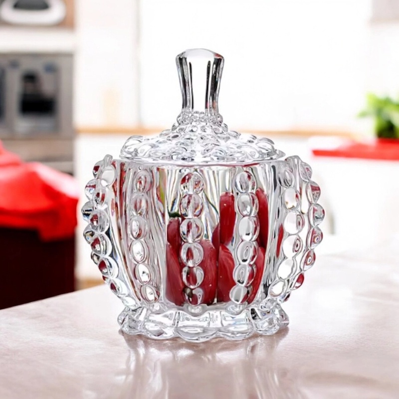 Picture of Glass Candy Sweet Jar - Clear Crystal Sugar Bowl with Lid, Ideal for Parties and Gifts-Clear