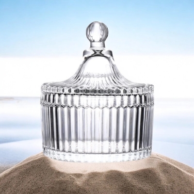 Picture of Glass Bowl with Lining Design - Royal Shape, 200ml, 1 Pc Decorative Candy Bowl-Clear