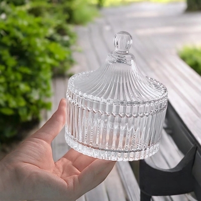 Picture of Glass Bowl with Lining Design - Royal Shape, 200ml, 1 Pc Decorative Candy Bowl-Clear