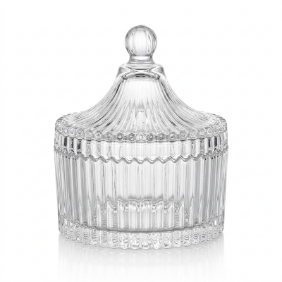 Picture of Amber Striped Glass Storage Jar with Lid - Ideal for Candy, Snacks, Cosmetics, Jewelry, and Candle Storage-Clear
