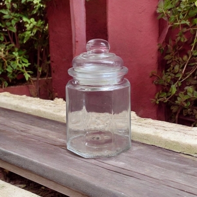 Picture of  300ml Small Food Storage Glass Jar with Embossing, Perfect for Dried Fruit and Nuts, Made from Soda Lime Glass with Airtight Stopper, Transparent, Glass Lid Included, Ideal for Sugar, Spice, and Candy, 1 Piece, Same as Picture -Clear