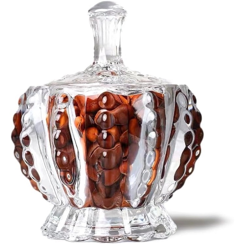 Picture of  Small Clear Decor Crystal Jar with Lid, Soda Lime Glass Candy Sweet Jar, Perfect for Embossing Food Storage, Spice, and Candy, Transparent Design, Includes Glass Lid, Great for Parties, Weddings, and Christmas, 1 Piece -Clear