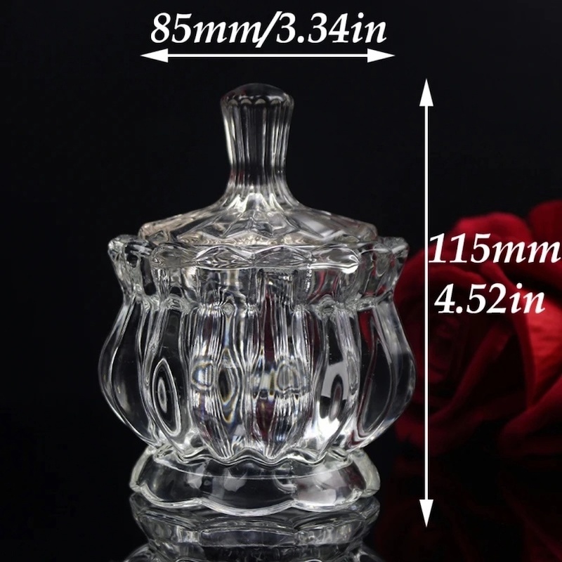 Picture of 1 Pc Glass Storage Jar - 140ml Crystal Glass Sugar Jar for Girls, Creative Jewelry Box with Lid-Clear