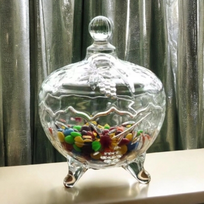 Picture of 1 Piece Glass Candy Jar - 400ml Canister with Lid for Food Storage, Great for Pasta, Sugar, Coffee, and Tea-Clear
