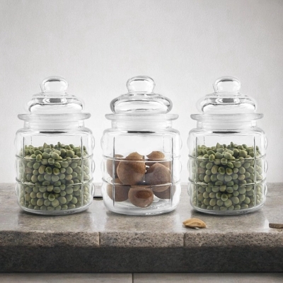 Picture of Set of 3 Glass Jars, 300 ml - Home Centre Spice Storage-Clear