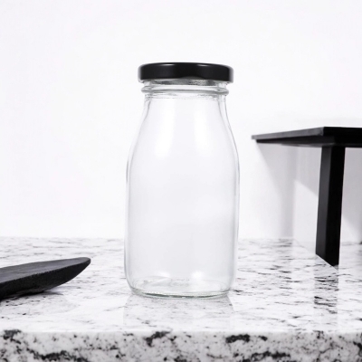 Picture of Short Height 300 Ml Glass Bottle, Reusable, for Milk, Juice, Smoothie-Clear