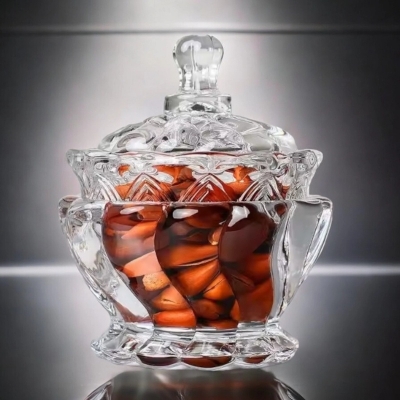 Picture of  1 Piece Transparent Crystal Glass Jar, Candy Storage with Lid, Decorative Storage for Snacks, Ideal for Embossing Food and Spice, Made from Soda Lime Glass, Includes Glass Cover -Clear