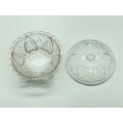 Picture of  Charming Pressed Glass Candy Dish with Lid, Featuring Hearts and Fleur de Lis Designs, Ideal for Candy Storage or Sugar Bowl, 1 Piece, Decorative and Functional for Any Kitchen or Dining Room -Clear