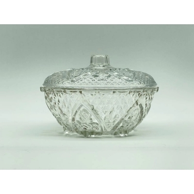 Picture of  Charming Pressed Glass Candy Dish with Lid, Featuring Hearts and Fleur de Lis Designs, Ideal for Candy Storage or Sugar Bowl, 1 Piece, Decorative and Functional for Any Kitchen or Dining Room -Clear