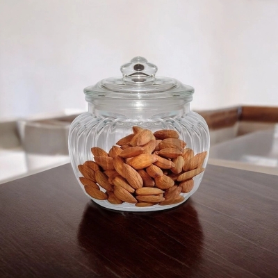 Picture of Stylish and Functional Candy Jar - Crestal Clear Glass, Vertical Stripes, 1 Pc-Clear
