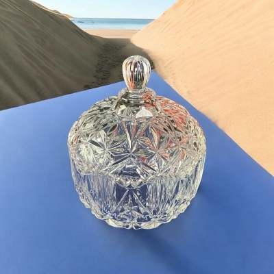 Picture of  European Style Crystal Candy Jar with Lid, Durable Soda Lime Glass for Candy and Spice Storage, Transparent for Easy Access, 1 Piece -Clear