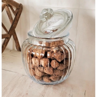 Picture of Durable Glass Candy Jar with Lid - 1 Pc, Crestal Clear, Vertical Stripe Design-Clear