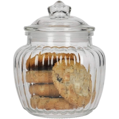Picture of Durable Glass Candy Jar with Lid - 1 Pc, Crestal Clear, Vertical Stripe Design-Clear