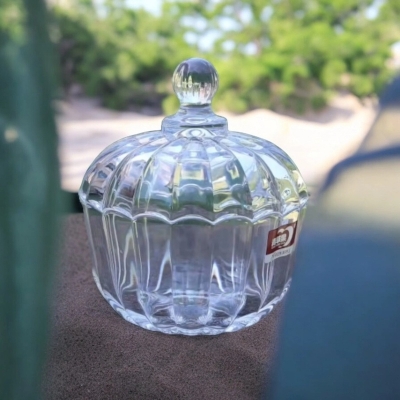 Picture of 1 Pc Acrylic Candy Bowl - Pumpkin Sugar Storage Jar with Lid, Soda Lime Glass Canister-Clear