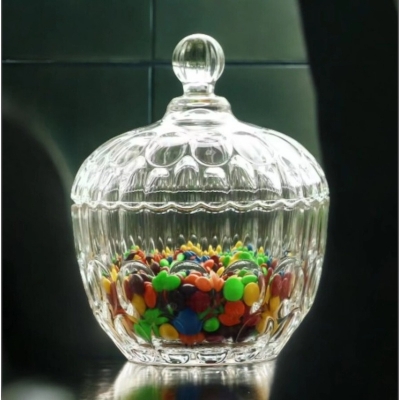 Picture of 1 Pc Sugar Bowl in Clear Glass - Crystal Design Candy Jar with Glass Cover, Soda Lime Glass Material-Clear