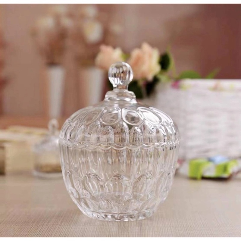 Picture of 1 Pc Sugar Bowl in Clear Glass - Crystal Design Candy Jar with Glass Cover, Soda Lime Glass Material-Clear