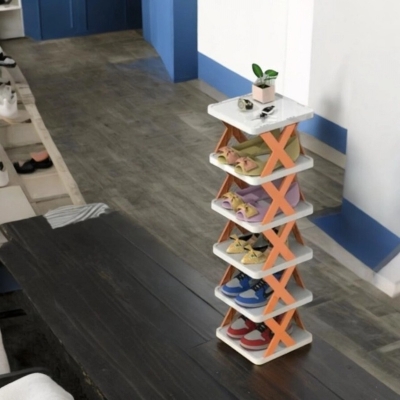 Picture of 1 pcs 6-Layer Folding Shoe Rack  Adjustable Plastic Cabinet for Shoes, Ideal for Home Organization-Multicolor