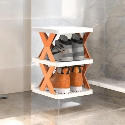 Picture of 1 pcs Versatile 3-Layers Folding Shoe Cabinet  Adjustable Plastic Rack for Home, Balcony, and Bedroom-Multicolor
