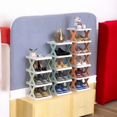 Picture of 1 pcs 5-Tier Shoe Rack Organizer  Folding Adjustable Plastic Stand for Narrow Spaces and Bedrooms-Multicolor