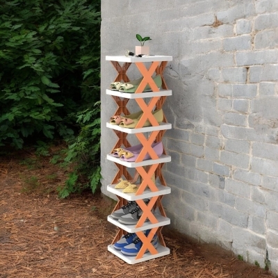 Picture of 1 pcs Multi-Layer Shoe Storage Rack  7-Layer Adjustable Folding Organizer for Household Use-Multicolor