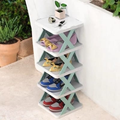 Picture of 1 pcs 5-Tier Shoe Organizer  Folding Adjustable Plastic Rack for Closets, Garages, and Bedrooms-Multicolor