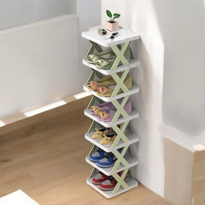 Picture of 1 pcs Space-Saving 7-Layer Plastic Shoe Shelf  Adjustable Hanger Rack for Efficient Storage-Multicolor