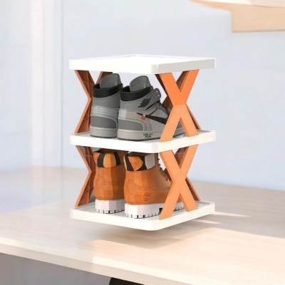 Picture of 1 pcs Durable 3-Layers Folding Shoe Cabinet  Adjustable Multi-Layer Plastic Rack for Home and Balcony-Multicolor