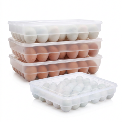 Picture of 34-Grid Egg Storage Box  BPA-Free, Food-Grade Plastic, Comes with Lid. Perfect Fit for Eggs. Great for Fridges and Kitchens. Holds 34 Eggs. Quantity  1 Pc.-White
