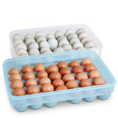 Picture of 34-Grid Egg Storage Box, BPA-Free, with Lid and Perfect Fit for Every Egg. Made from Food-Grade Plastic, Ideal for Refrigerator or Kitchen. Quantity  1 Pc.-White